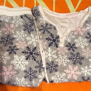 2XL Nautica Women’s Pajama Set | Gray w/ Pink, White & Navy Snowflakes